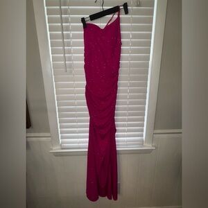 Hot Pink Ruched One-Shoulder Gown
